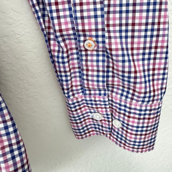 J. Mclaughlin Mens Button Down Shirt Size L Long Sleeve Gingham 100% Cotton Red - Picture 4 of 6